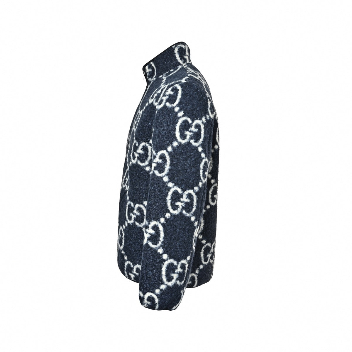 Maxi GG Wool Bouclé Fleece Zip Jacket in Navy Blue & Off-White