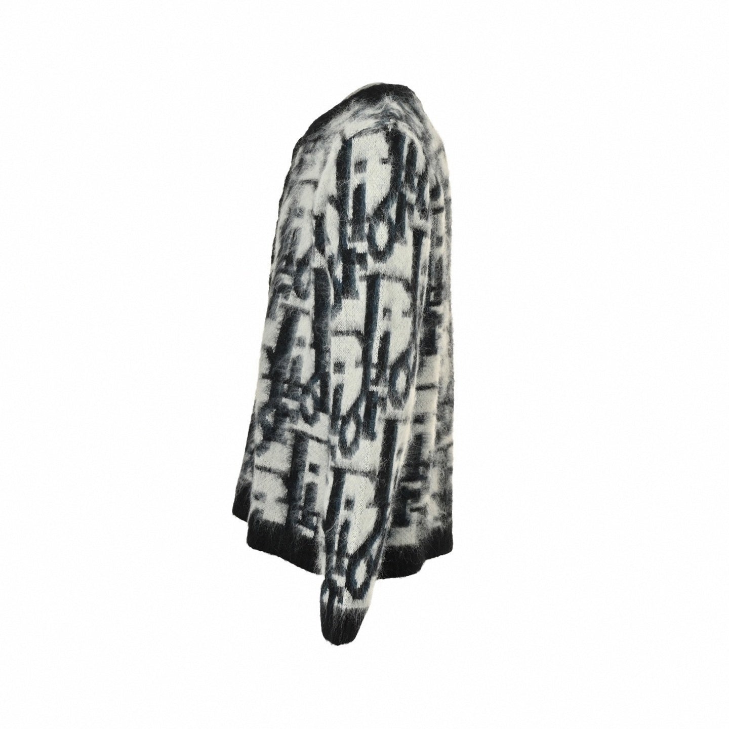 Oblique Brushed Wool Jacquard Cardigan | Black & White