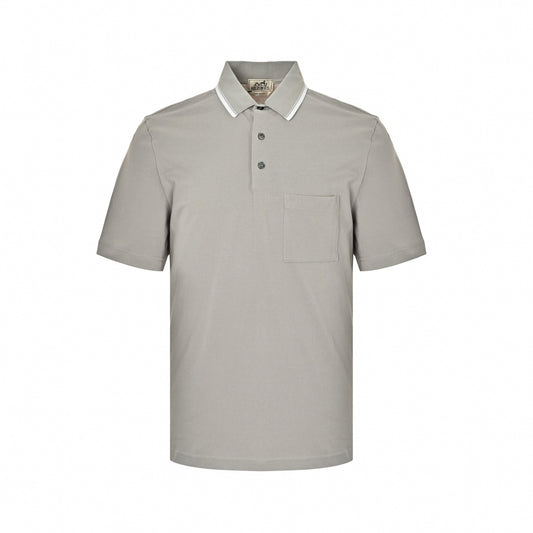 Tipped Collar Pocket Polo | Light Grey