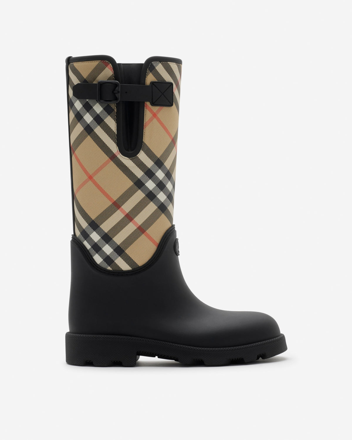 House Check Canvas & Rubber Tall Rain Boots in Archive Beige & Black