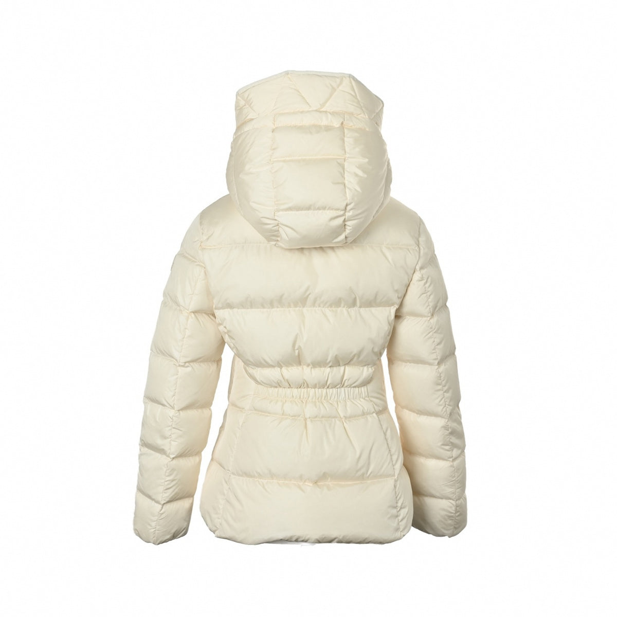 Avoce Cinch-Waist Hooded Short Down Jacket in Cream White