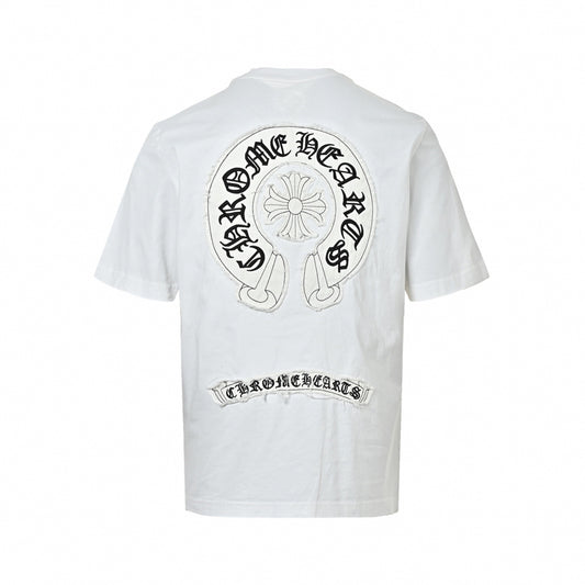 Frayed Appliqué Horseshoe T-Shirt | White