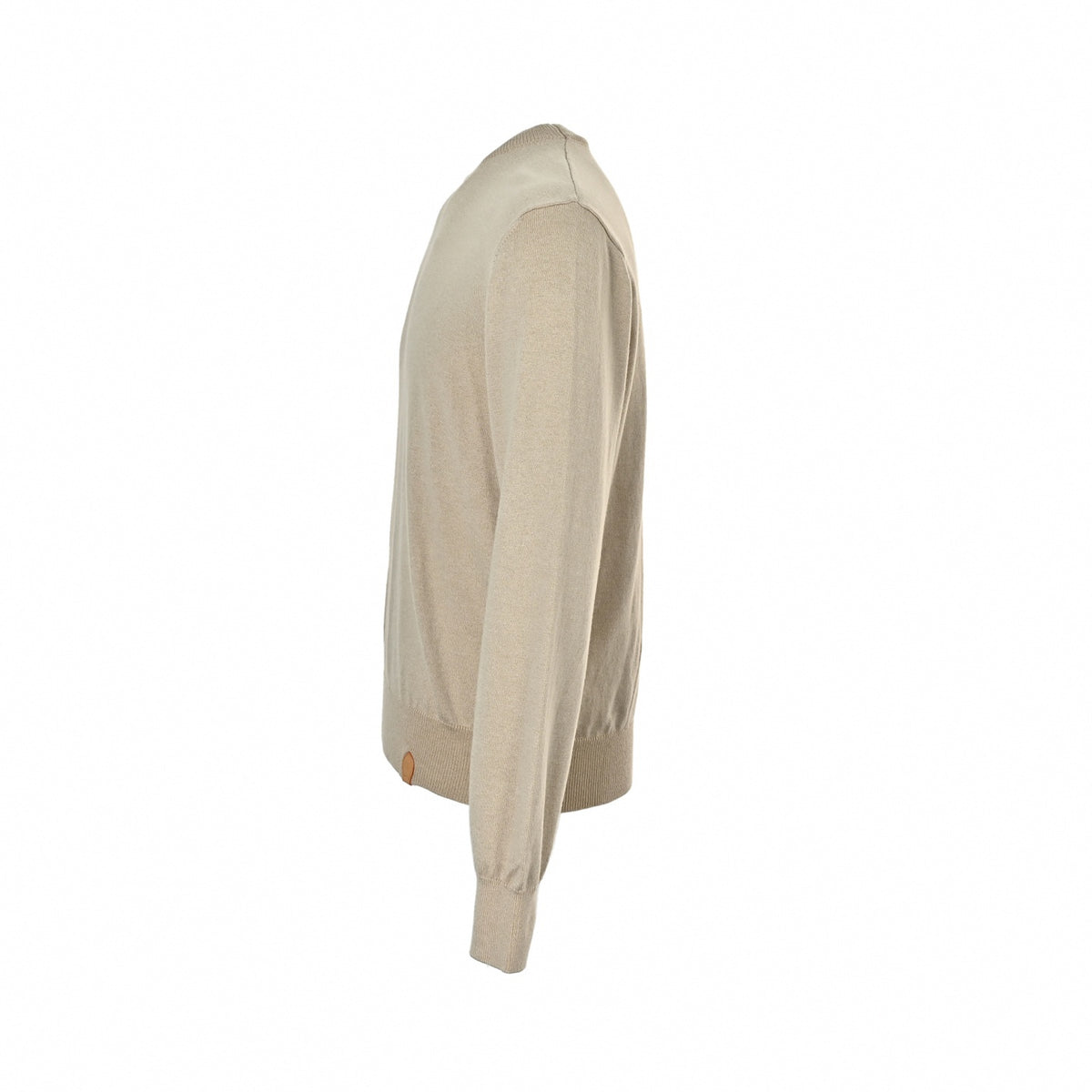 Vachetta Leather Tab Fine Knit Crewneck Sweater in Beige