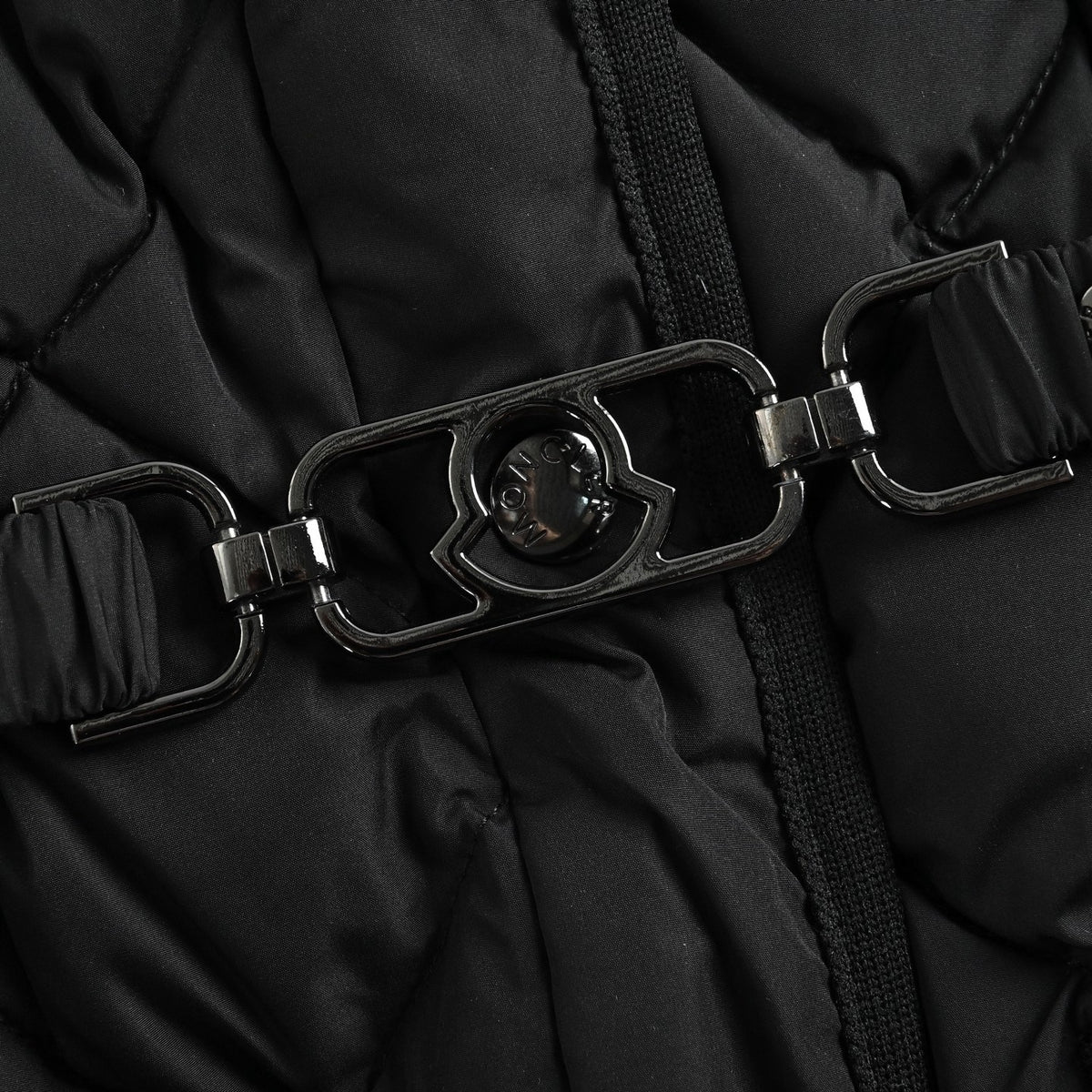 Diamond Quilted Fur-Collar Belted Jacket in Black