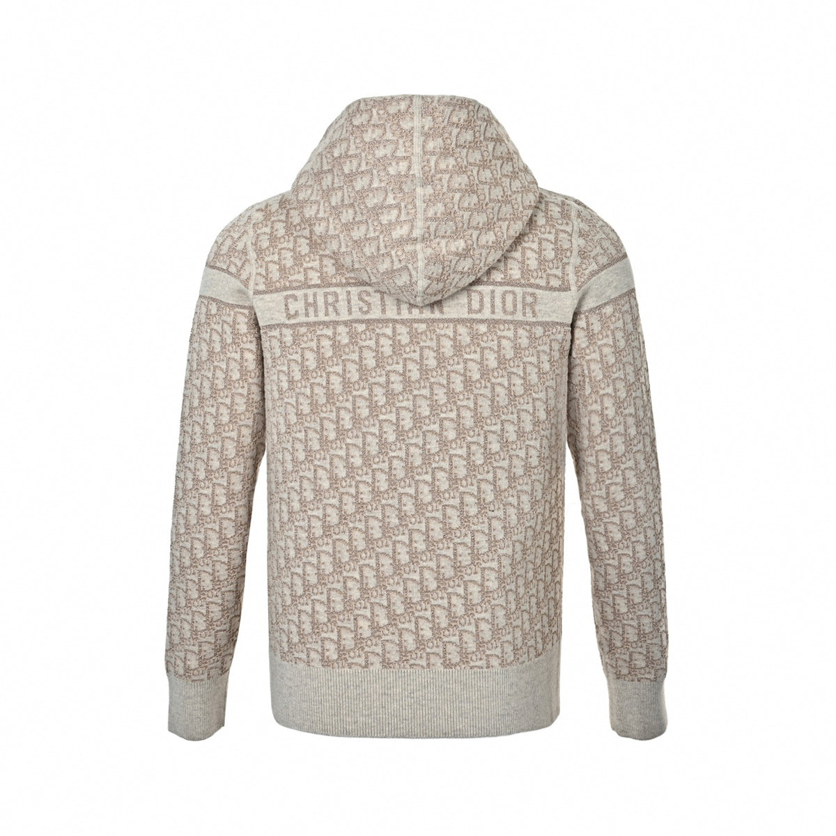 Reversible Oblique Lurex Jacquard Full-Zip Knit Hoodie in Beige & Metallic Bronze