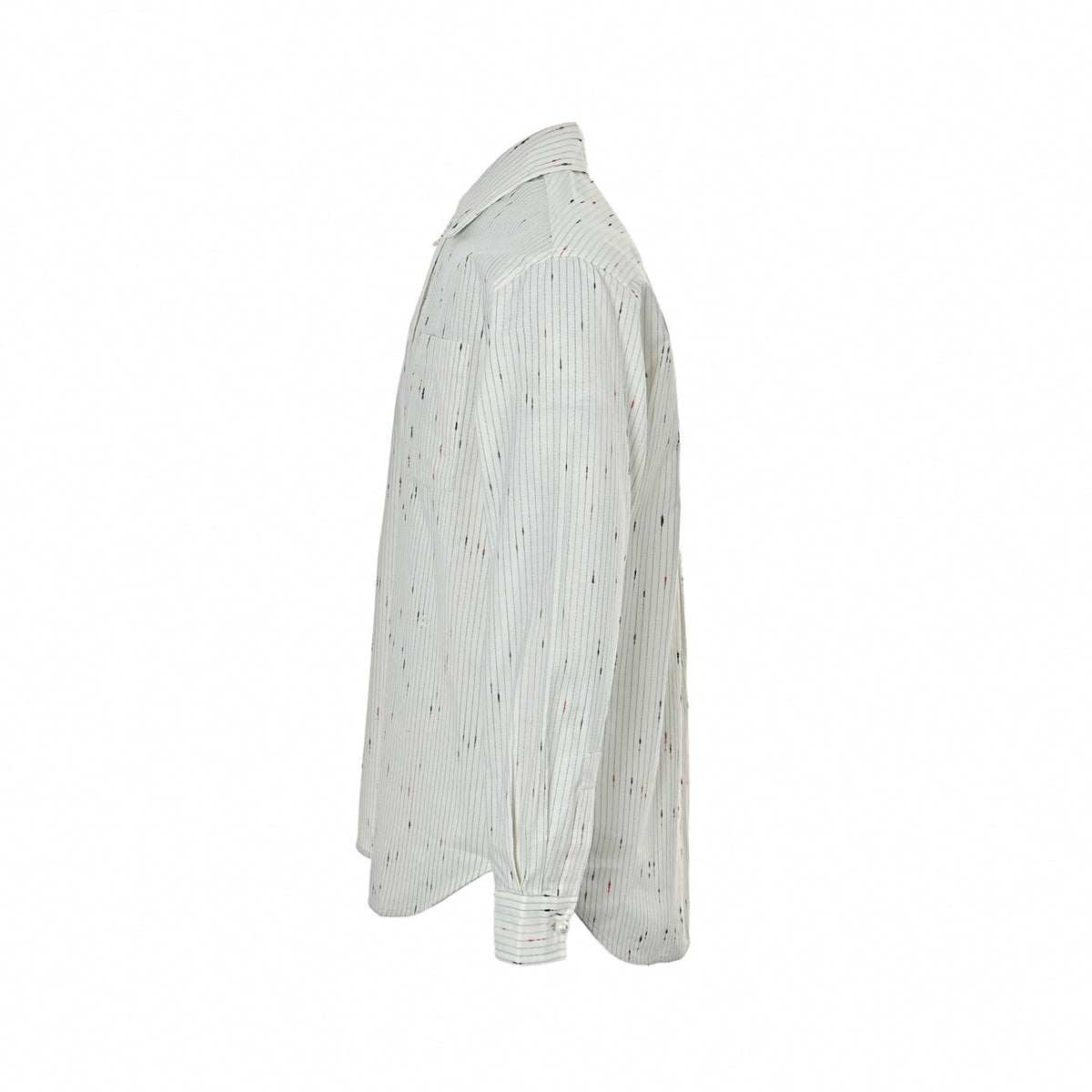 Textured Fil-Coupé Pinstripe Shirt with Pearl Cuffs in Off-White