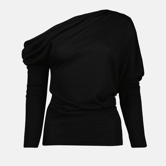 Draped Collar Wool Sweater