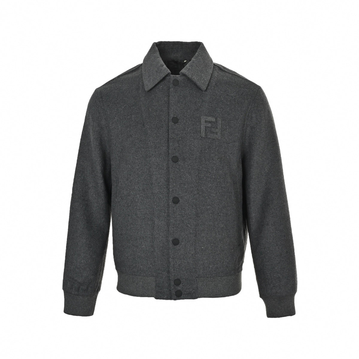 FF Embossed Felted Wool Blouson Jacket in Dark Charcoal Grey