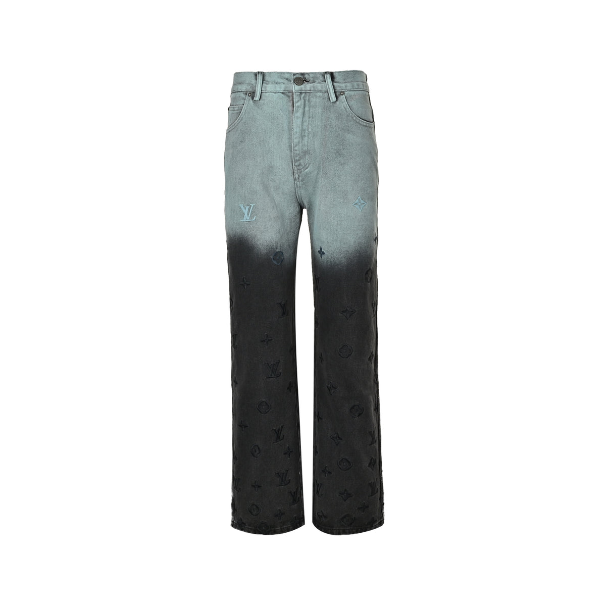 Embroidered Monogram Gradient Jeans - Light Blue/Black