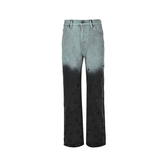 Embroidered Monogram Gradient Jeans - Light Blue/Black