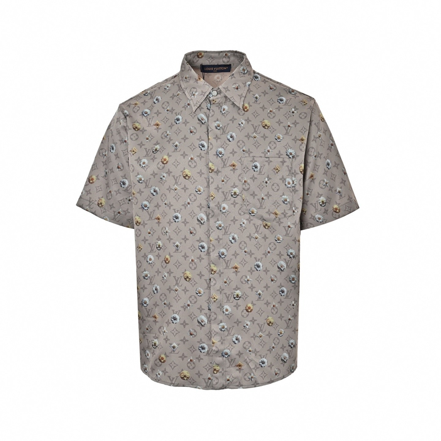 Botanical Monogram Short-Sleeve Shirt - Taupe/Grey