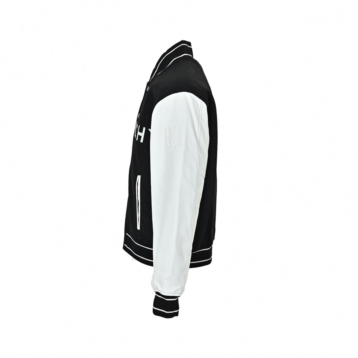 Logo Leather-Sleeved Varsity Jacket in Black & White