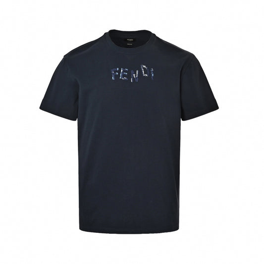 Textured Embroidered Logo T-Shirt | Navy Blue