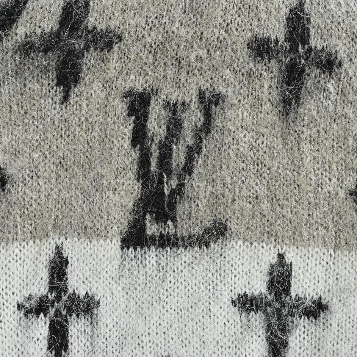 Gradient Striped Monogram Brushed Mohair Cardigan in Charcoal & Off-White