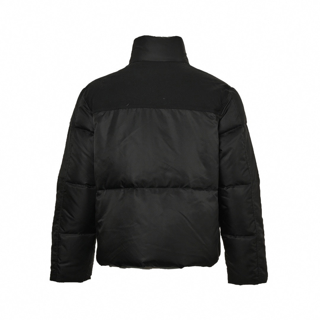 Enamel Triangle Logo Re-Nylon Puffer Jacket in Jet Black