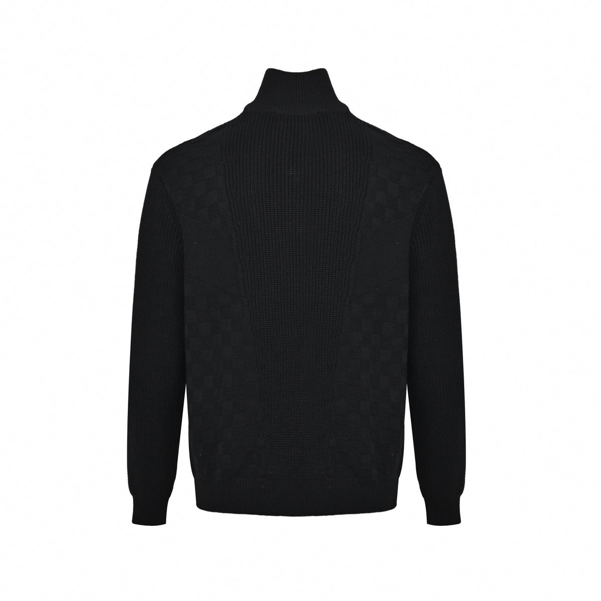 Damier 3D Textured Half-Zip Wool Sweater in Black