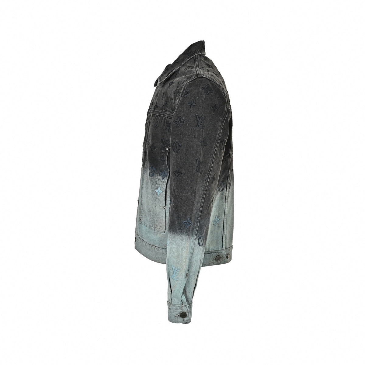 Embroidered Monogram Gradient Denim Jacket - Black/Light Blue