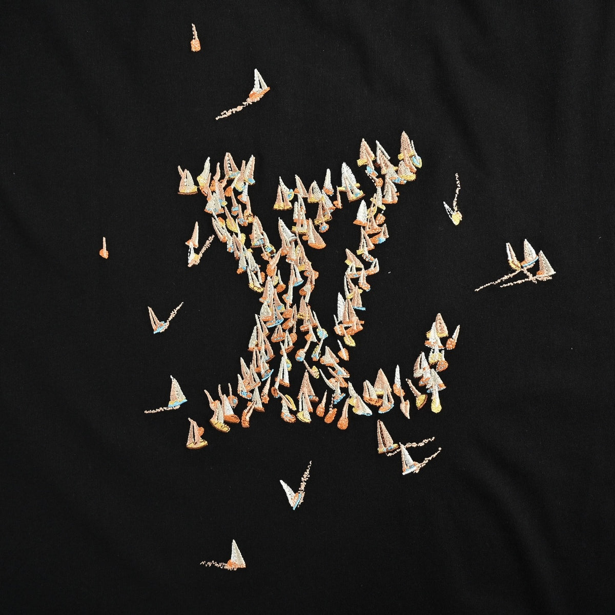 Embroidered Sailboat LV Logo T-Shirt - Black