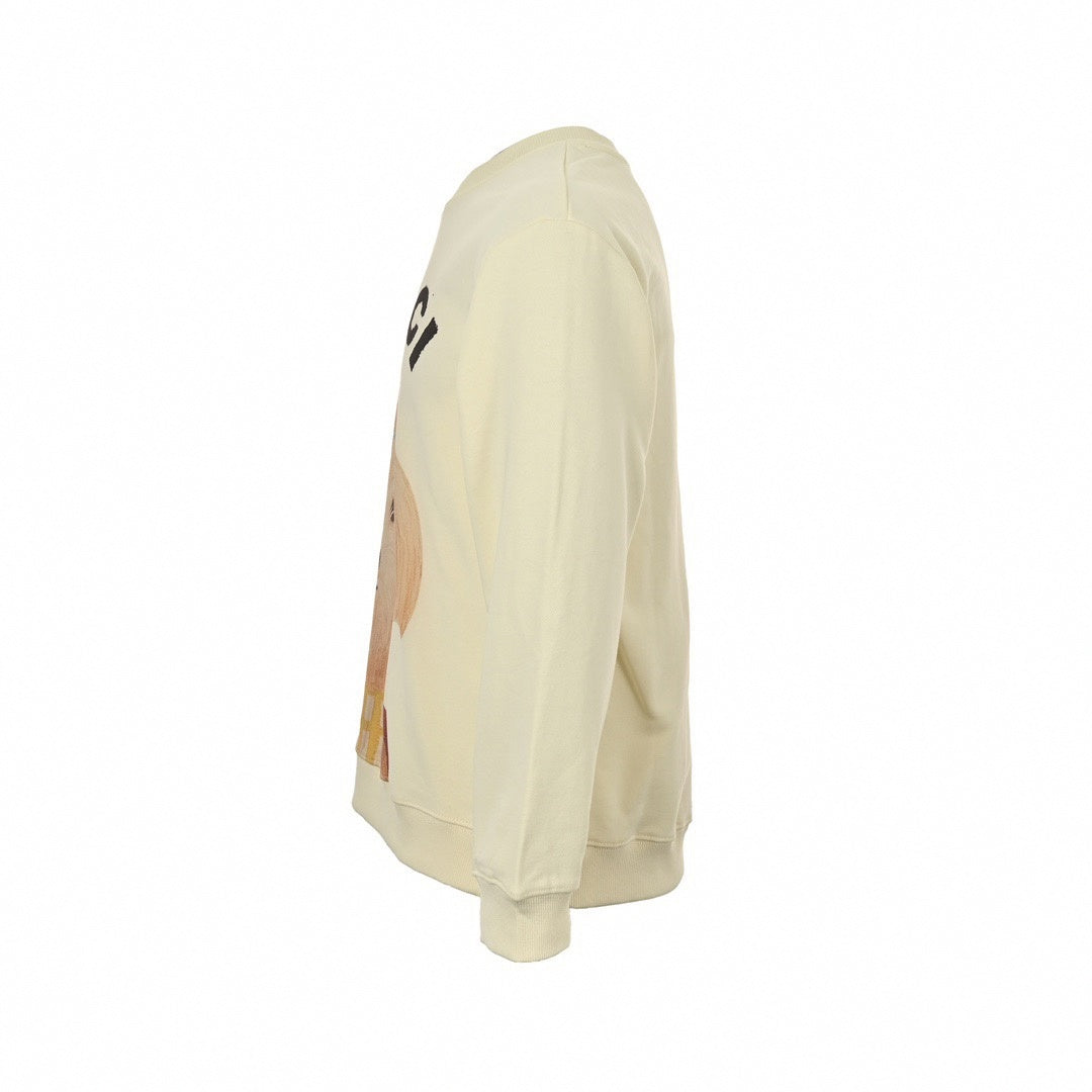 Dog Graphic Print Crewneck Sweatshirt in Off-White Heavy Cotton