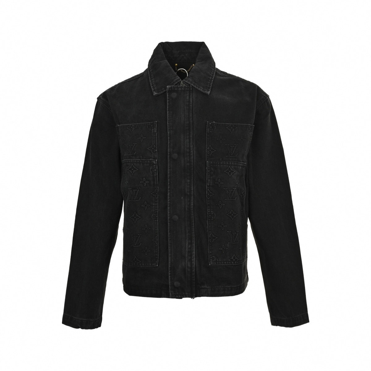 Monogram Panel Washed Denim Jacket in Black
