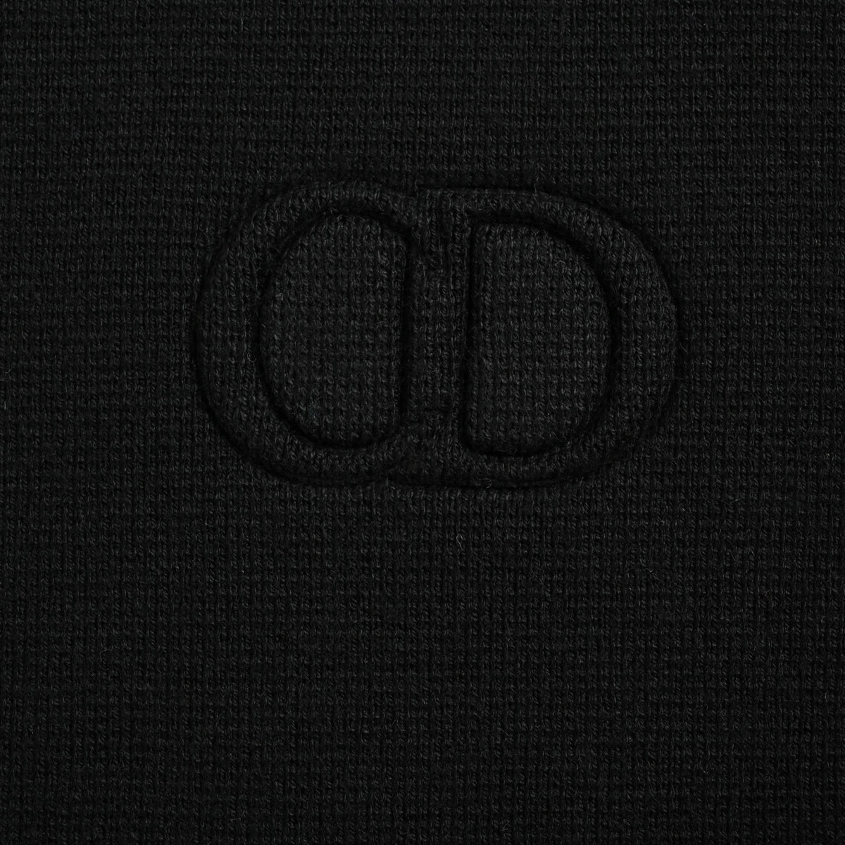CD Embossed Full-Zip Stand-Collar Knit Sweater Jacket in Jet Black
