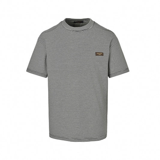 Micro-Stripe Leather Patch T-Shirt - Black/White