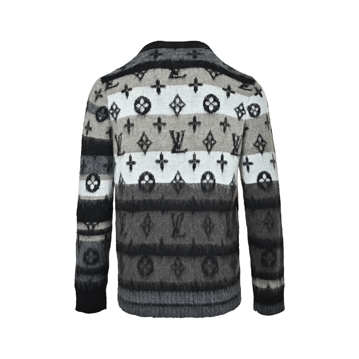 Gradient Striped Monogram Brushed Mohair Cardigan in Charcoal & Off-White
