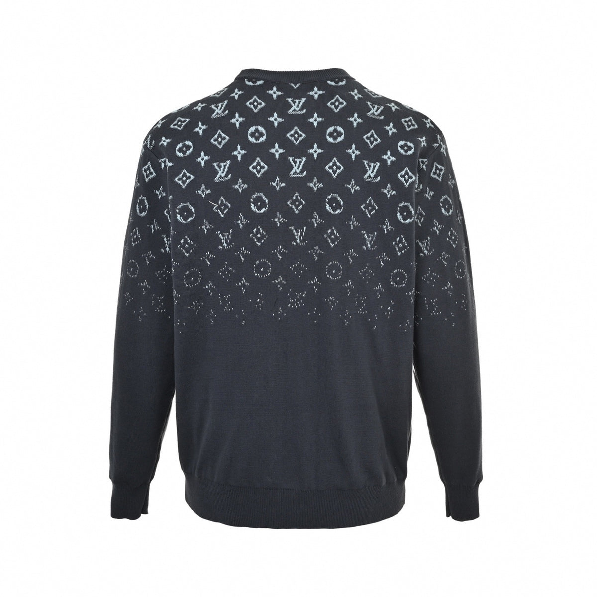 Monogram Gradient Jacquard Crewneck Sweater in Charcoal & Light Blue