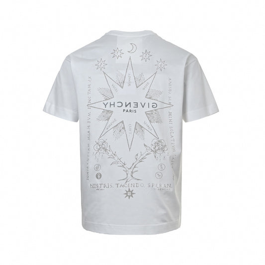Inverted Logo & Celestial Graphic T-Shirt | White