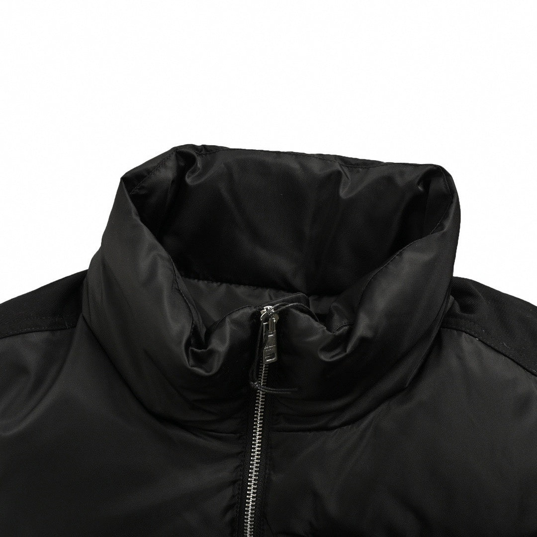 Enamel Triangle Logo Re-Nylon Puffer Jacket in Jet Black