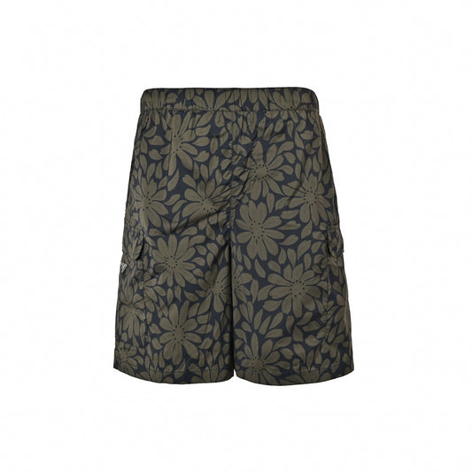 Floral Print Nylon Cargo Shorts | Olive Green