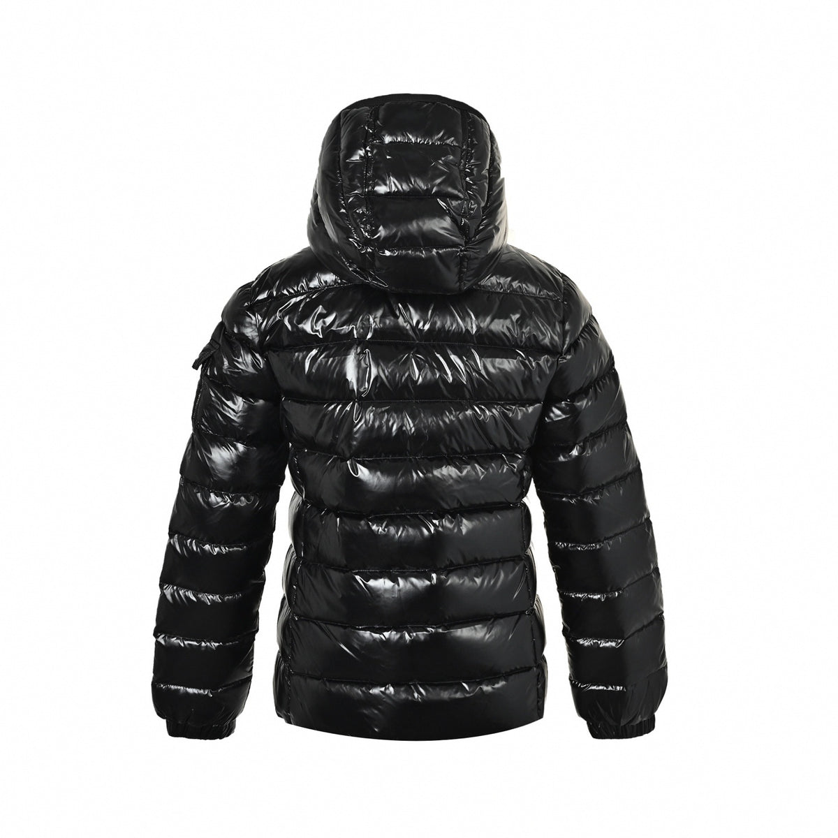 Maya Hooded Short Down Puffer Jacket in Glossy Black