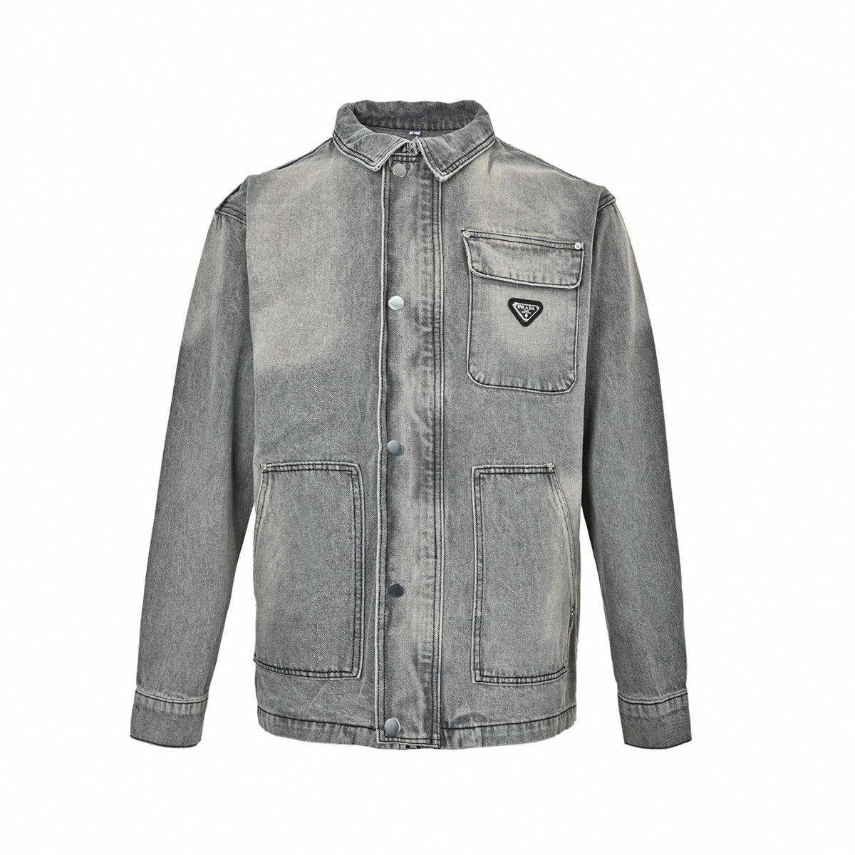 Enamel Triangle Logo Washed Denim Jacket in Grey