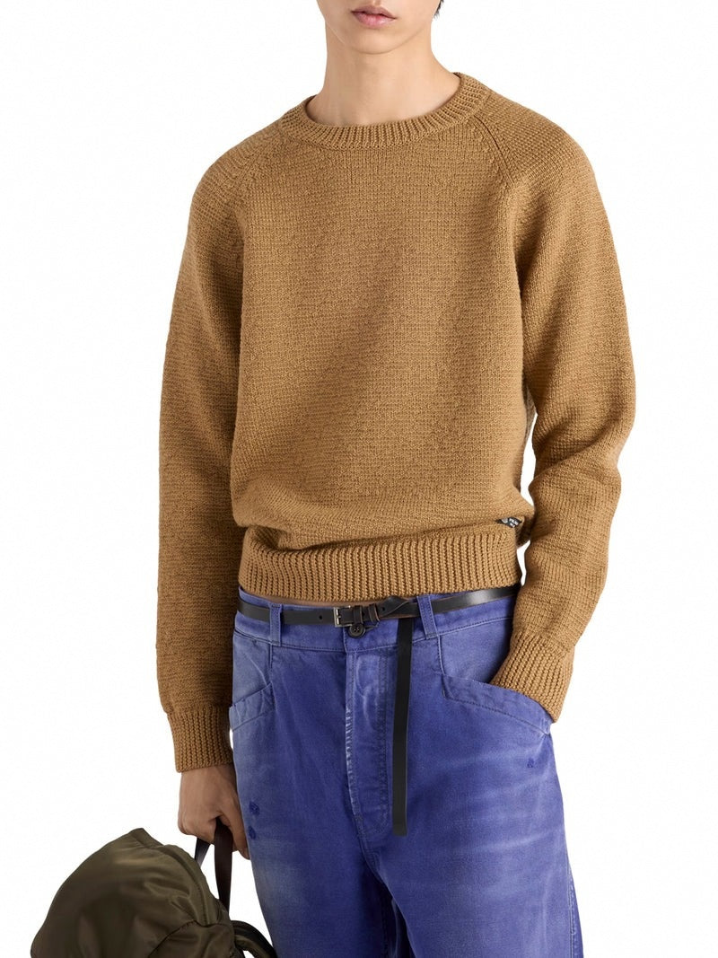 Textured Knit Crewneck Sweater | Camel