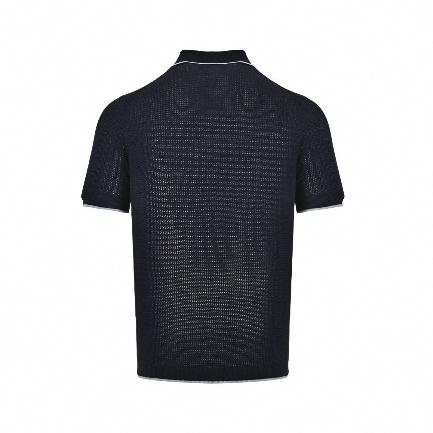 Fine Knit Pointelle Polo Shirt - Navy/Grey