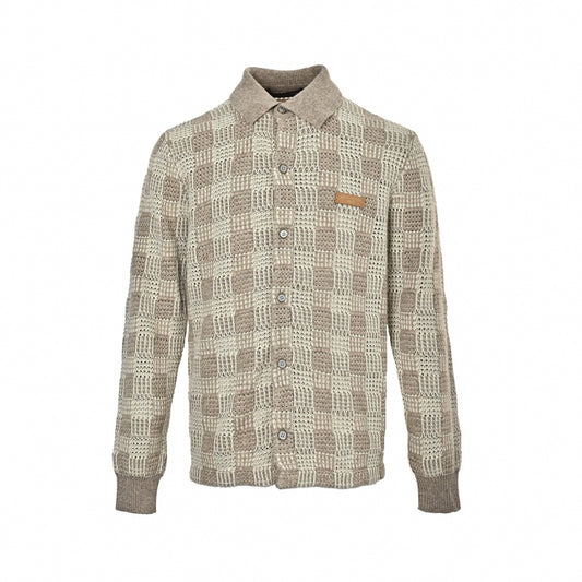 Open-Weave Damier Polo Cardigan
