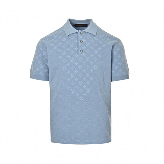 Monogram Jacquard Knit Polo Shirt - Light Blue
