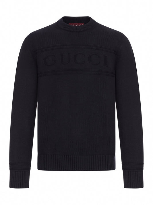Tonal Logo Knit Crewneck Sweater | Black