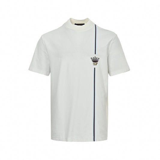Embroidered Crown & Stripe T-Shirt | White