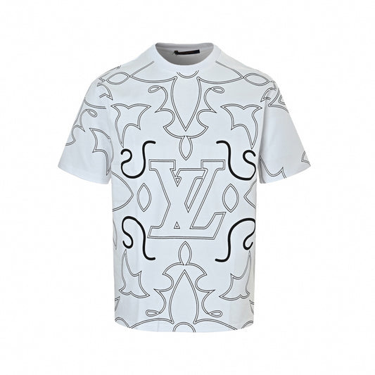 Oversized Monogram Line Art T-Shirt - White