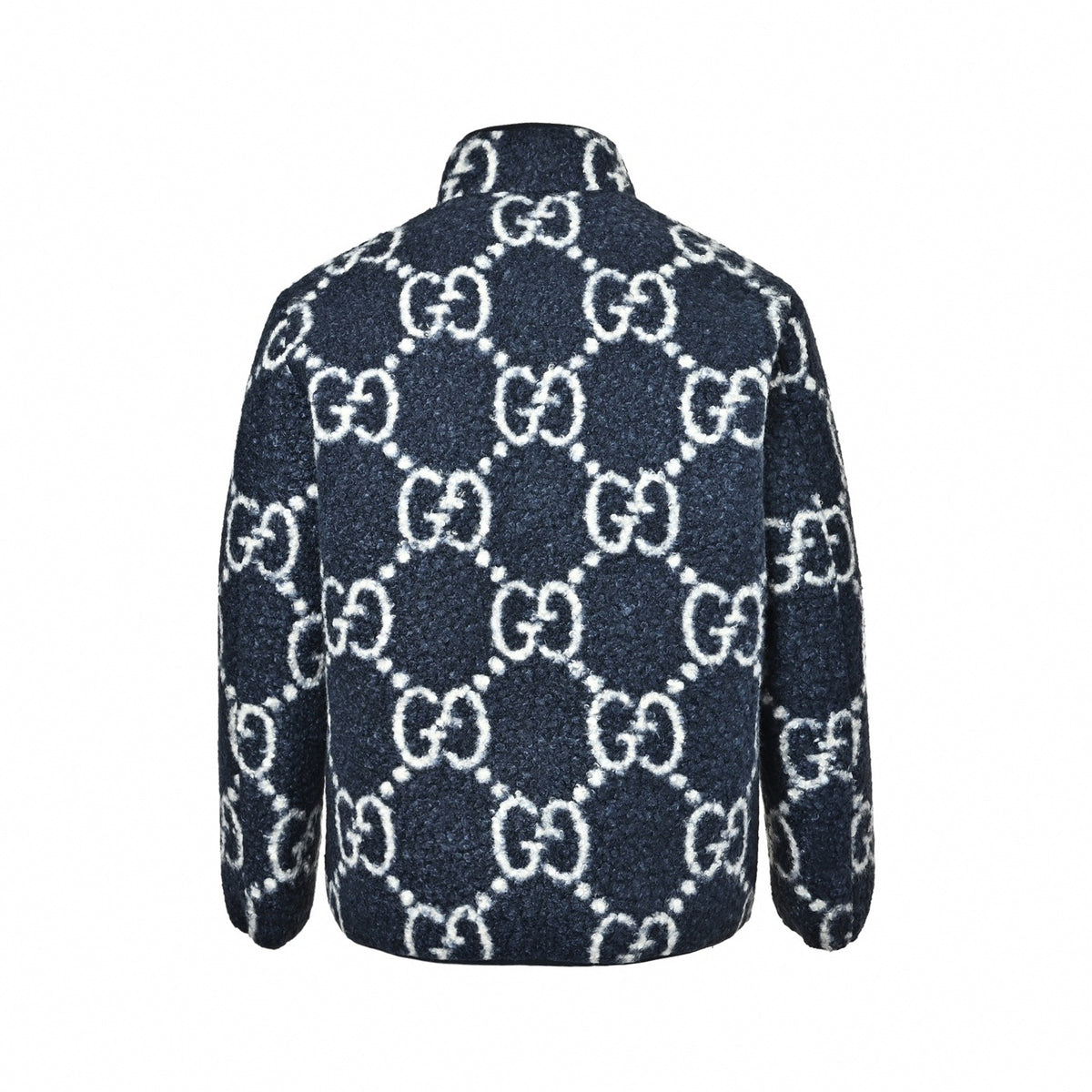 Maxi GG Wool Bouclé Fleece Zip Jacket in Navy Blue & Off-White