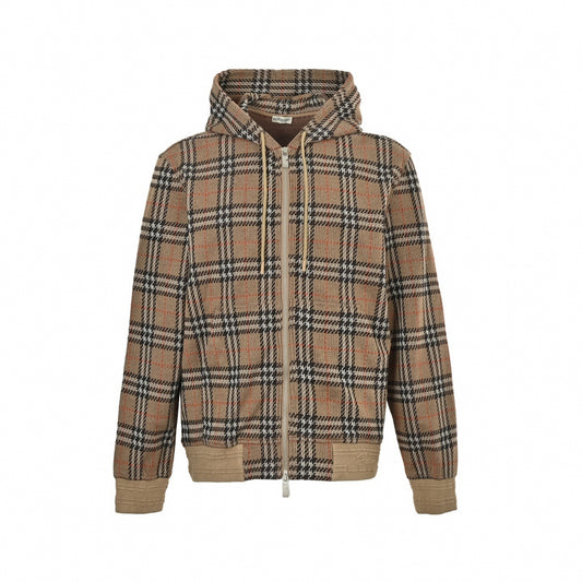 Vintage Check Jacquard Cotton Zip Hoodie | Archive Beige