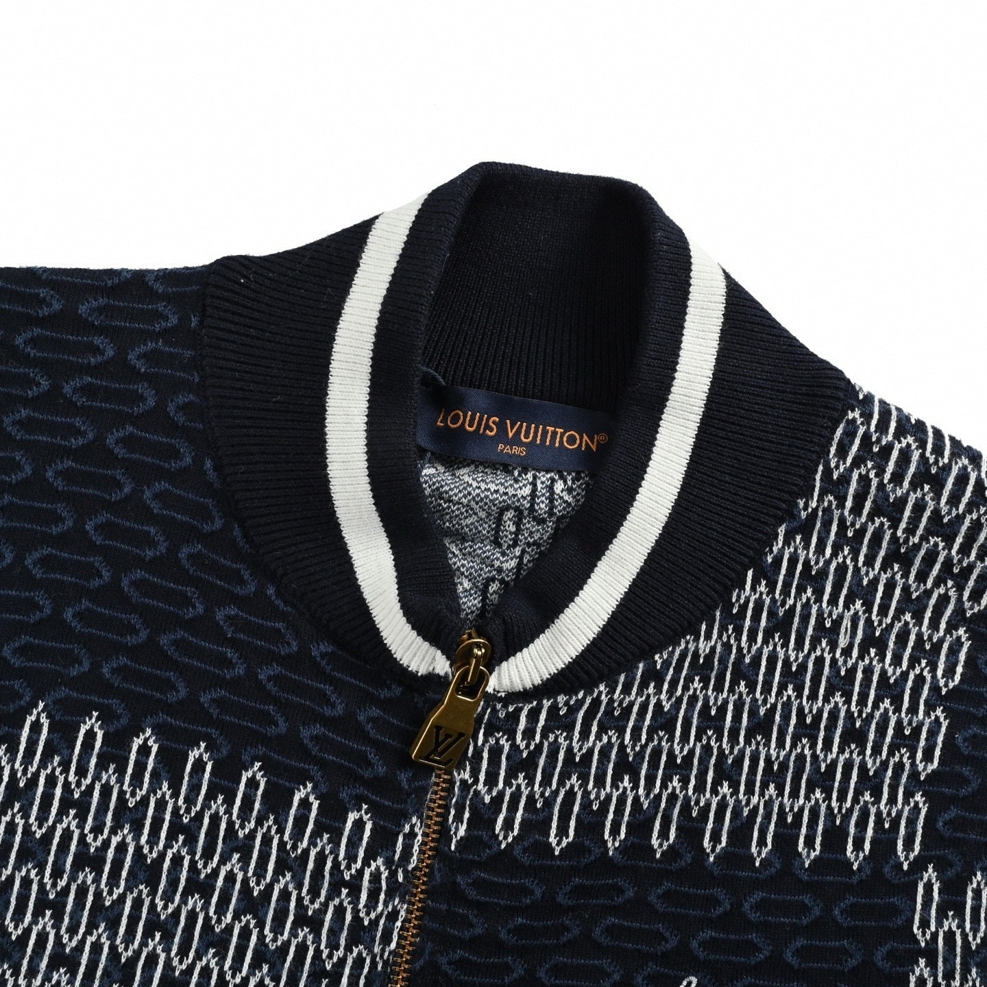 Damier Chain Link Zip-Up Knit | Navy