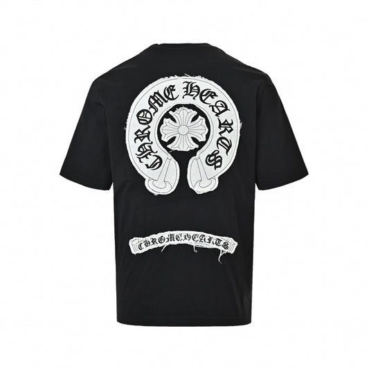 Frayed Appliqué Horseshoe T-Shirt | Black