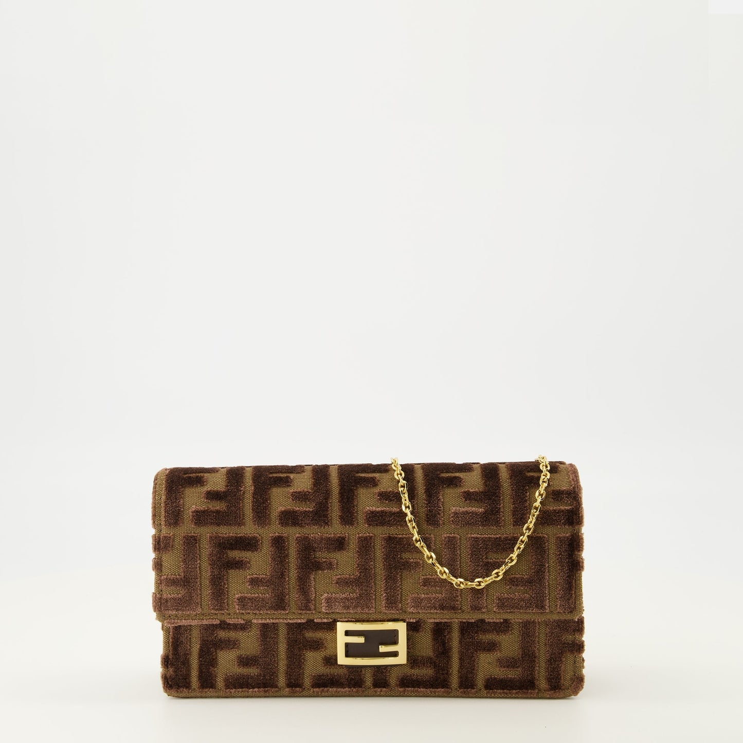 Brown Velvet Chain Baguette Wallet