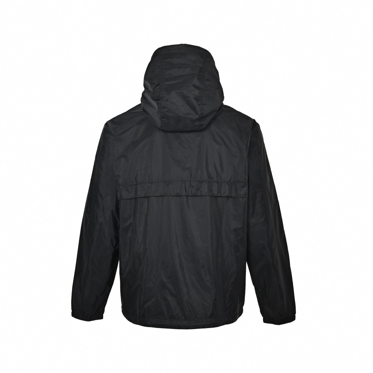 Striped-Trim Hooded Windbreaker - Black