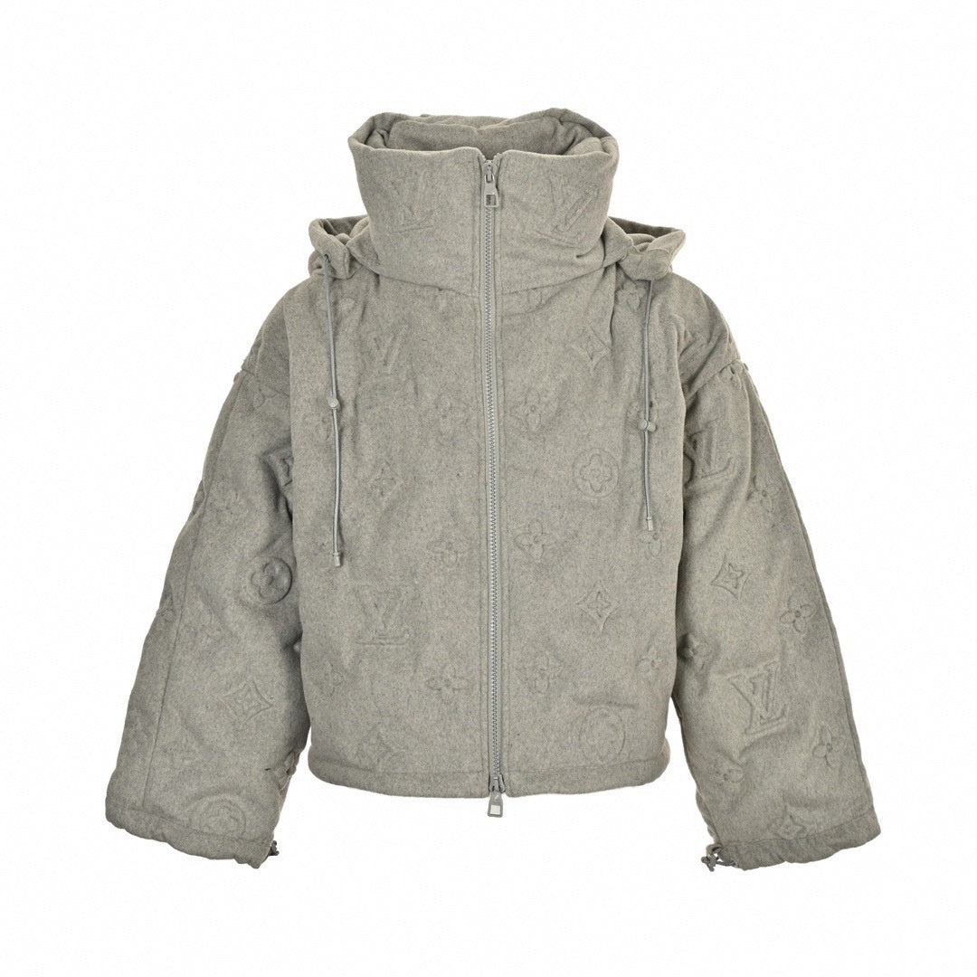 Monogram Embossed Wool Puffer Jacket | Grey