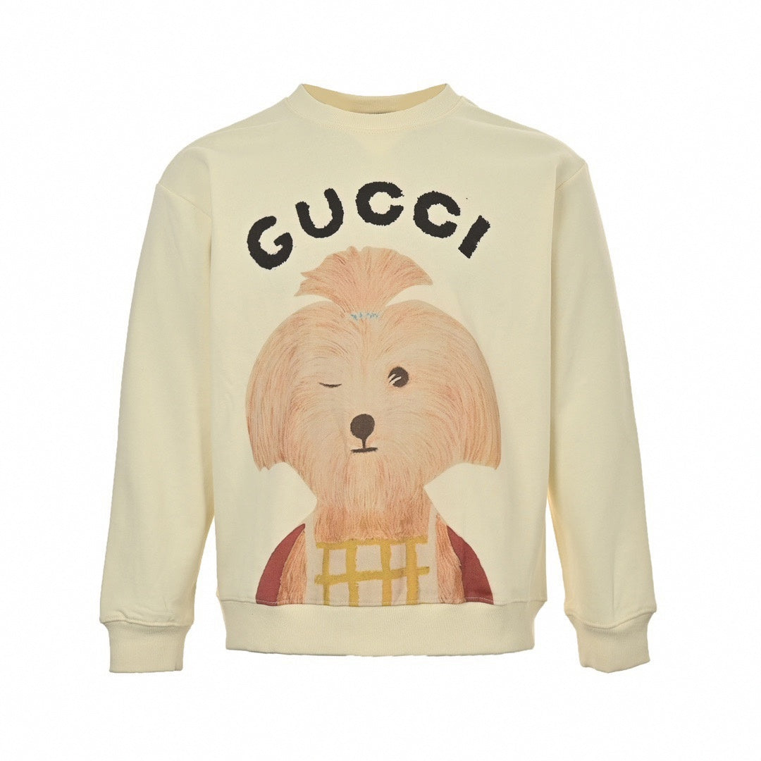 Dog Graphic Print Crewneck Sweatshirt in Off-White Heavy Cotton