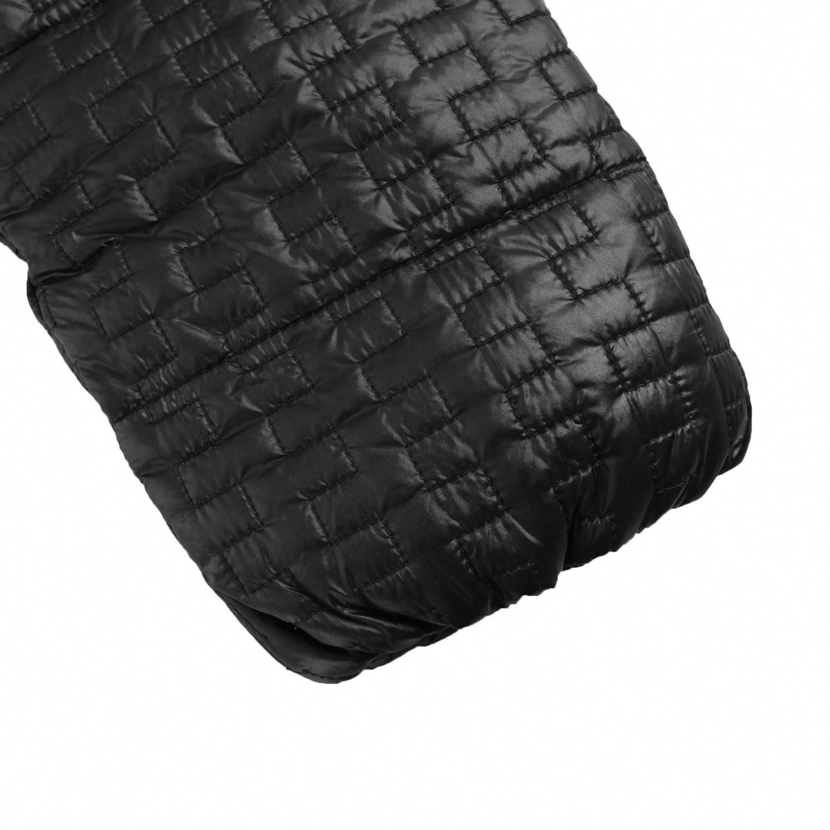 Embossed Brick Grid-Quilted Hooded Down Puffer Jacket in Glossy Black
