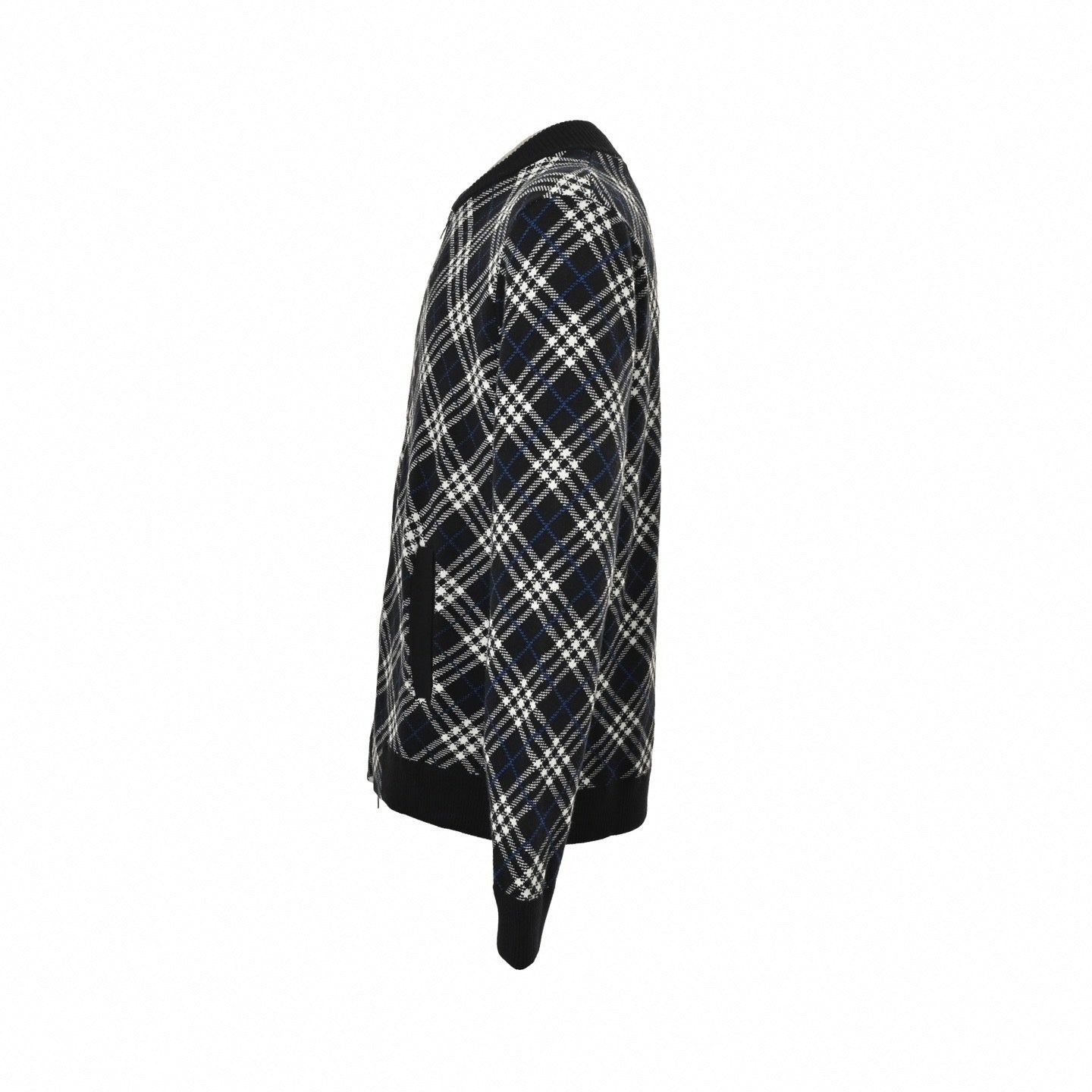 Diagonal Check Knit Zip-Up Jacket